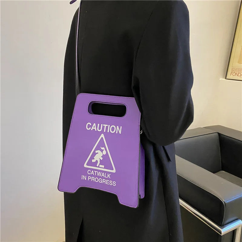 Novelty Stop Sign Purse Tote Pu Leather Handbags Women Fashion Caution Catwalk In Progress Crossbody Bag Messenger Purses GatoGeek Purple 20x5x25CM 