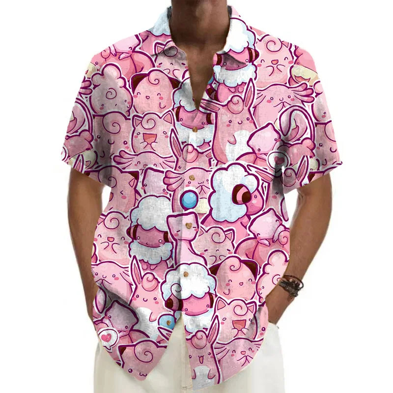 Pokemon Jigglypuff Pink Anime Shirts Button Lapel Cardigan Top Men Women Casual Loose Long Sleeve Oversized Shirt Blouses Summer GatoGeek Pokemon 1 S 