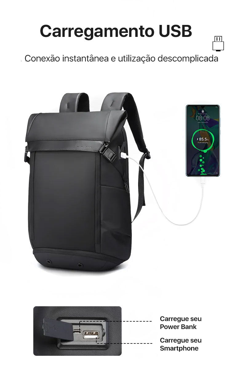 Mochila de Viagem Expansível Executiva para Notebook até 17" Porta USB Modelo Maverick Mark Ryden