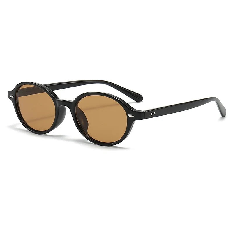 Retro Small Oval Sunglasses Women Men Rivets Shades Fashion Eyewear Luxury Sun Glasses UV400 Brand Oculus Female Gafas GatoGeek black tea as picture 