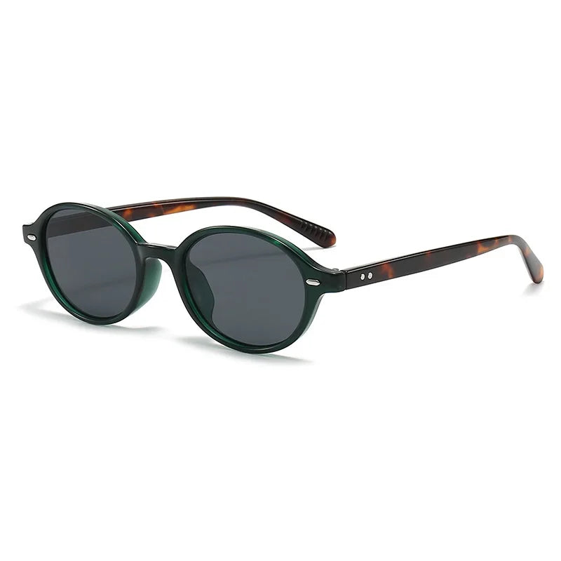 Retro Small Oval Sunglasses Women Men Rivets Shades Fashion Eyewear Luxury Sun Glasses UV400 Brand Oculus Female Gafas GatoGeek green black as picture 