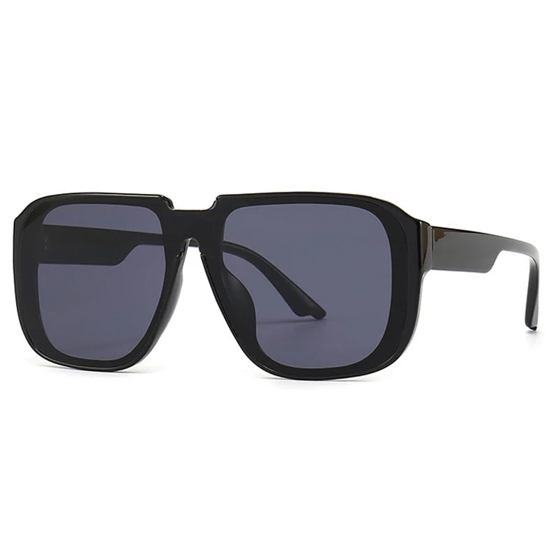 SHAUNA Retro Square One Piece Sunglasses Men Mirror Shades UV400 Flat Top Men Fashion Sun Glasses GatoGeek Black grey As the picture 