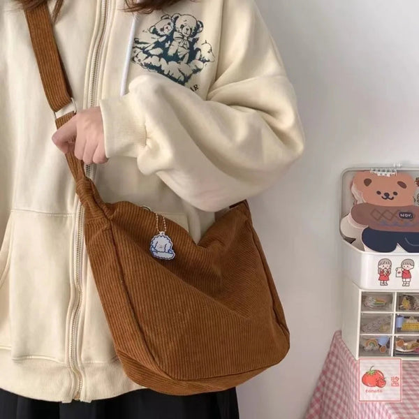 Solid Color Corduroy Crossbody Bag Fashion Korean Casual Shoulder Bag Large Capacity Lazy Style Handbag Women GatoGeek 