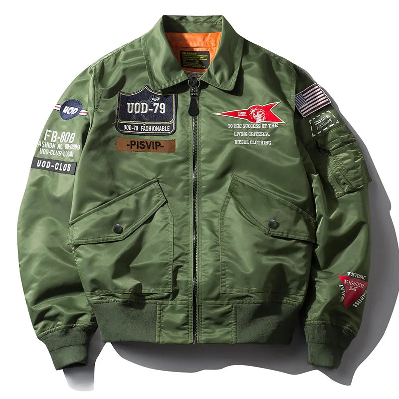 Spring Autumn Bomber Baseball Jackets Mens Outdoor Casual Pattern Letter Embroidery Loose Motorcycle Pilot Coats Male Streetwear GatoGeek army green M(50-60KG) 