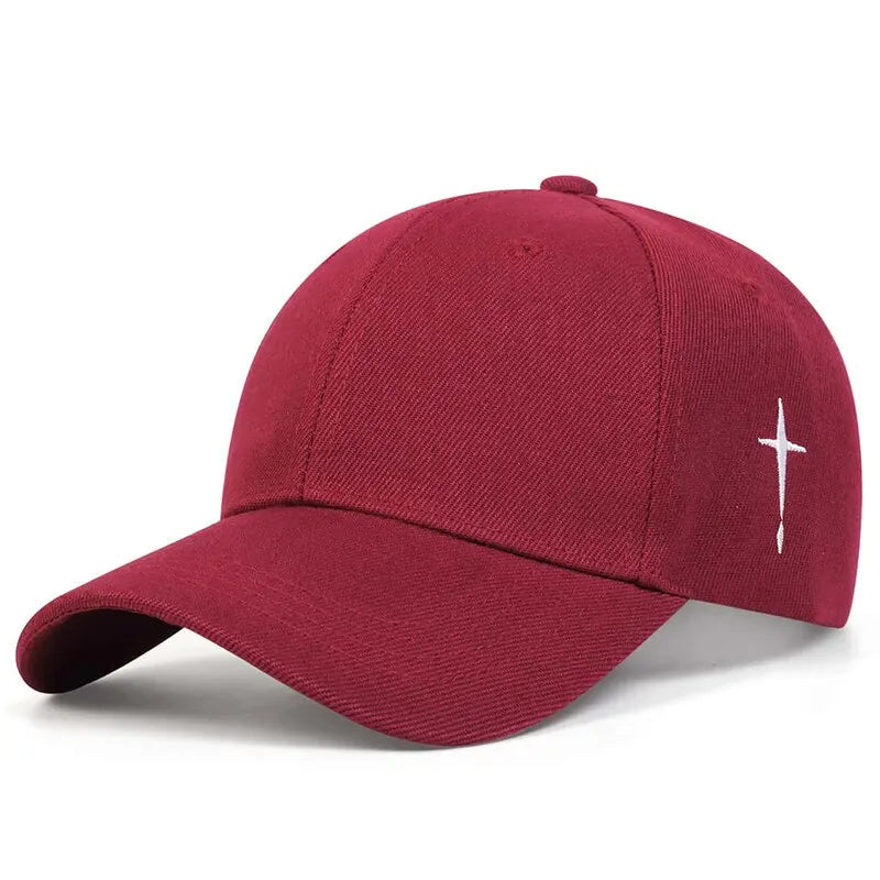 Unisex Simple Cross Water Drop Embroidery Baseball Caps Spring and Autumn Outdoor Adjustable Casual Hat Sunscreen Hat GatoGeek Adjustable Wine red color 