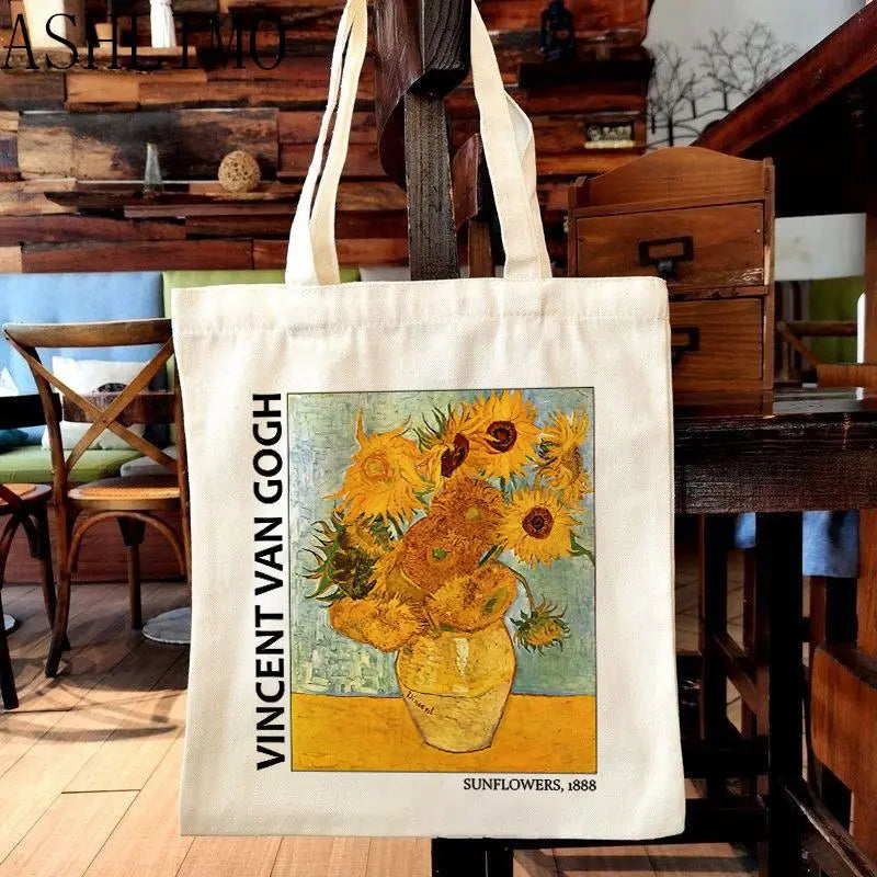 Van Gogh Painting Women Canvas Shoulder Bag High Capacity Tote Bag Aesthetics Shopping Bags Cotton Handbags Books Bag For Girls GatoGeek 