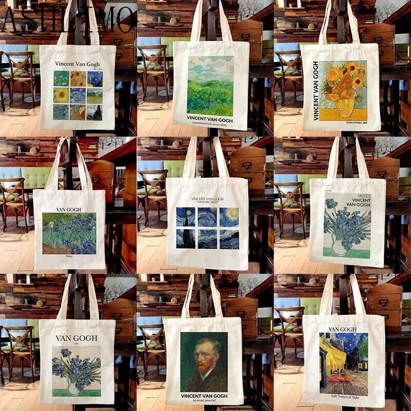 Van Gogh Painting Women Canvas Shoulder Bag High Capacity Tote Bag Aesthetics Shopping Bags Cotton Handbags Books Bag For Girls GatoGeek 