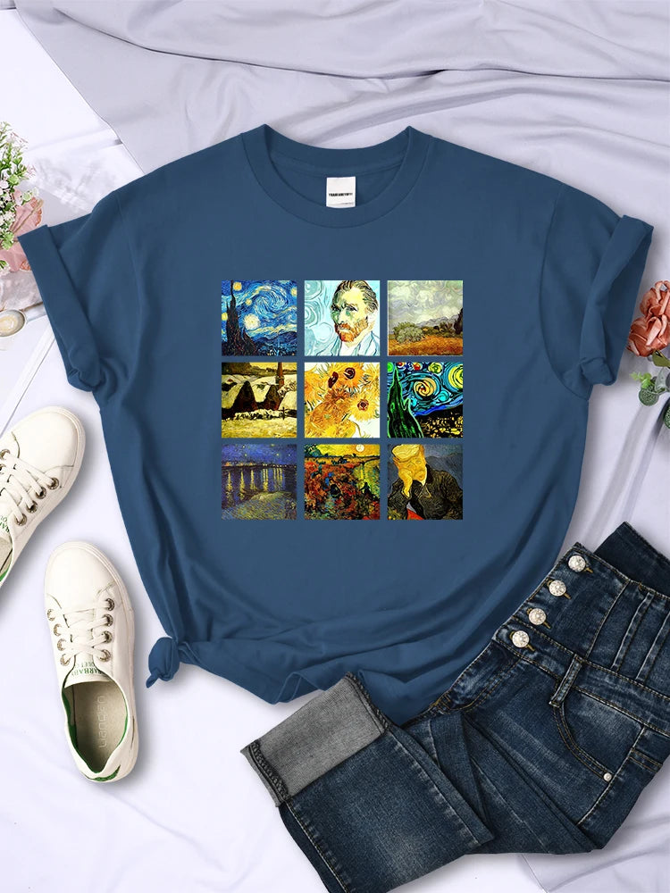 Van Gogh Works Sanskrit Printed Female Tops Breathable Casual T Shirts Fashion Summer Short Sleeve Women Crewneck Street Tshirt GatoGeek 