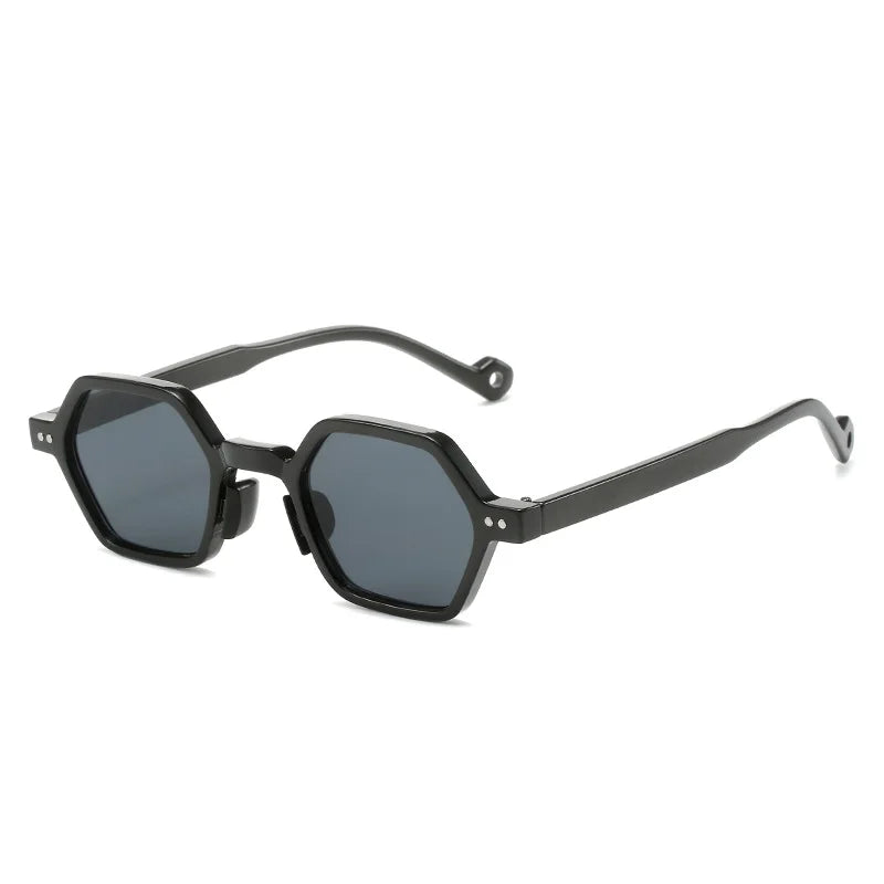 Vintage Polygon Square Women Sunglasses Fashion Hexagon Clear Ocean Lens Shades UV400 Men Rivets Sun Glasses Oculus GatoGeek black as picture 