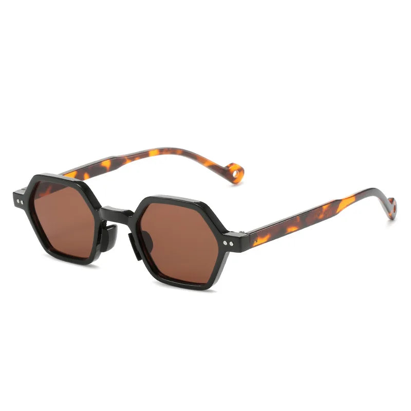 Vintage Polygon Square Women Sunglasses Fashion Hexagon Clear Ocean Lens Shades UV400 Men Rivets Sun Glasses Oculus GatoGeek black leopard as picture 