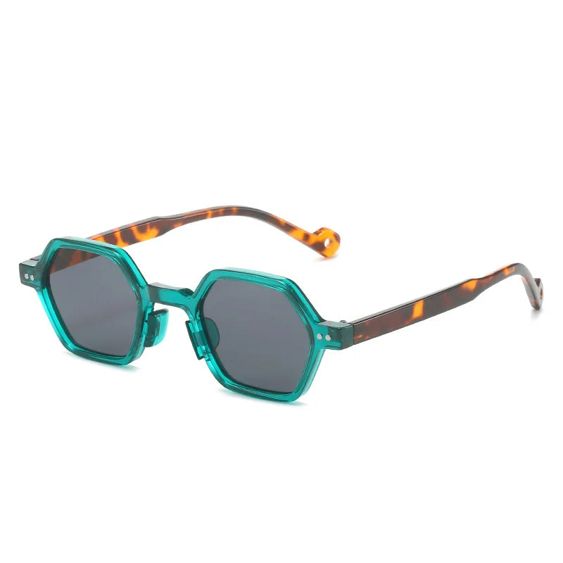 Vintage Polygon Square Women Sunglasses Fashion Hexagon Clear Ocean Lens Shades UV400 Men Rivets Sun Glasses Oculus GatoGeek green as picture 