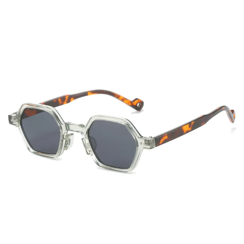 Vintage Polygon Square Women Sunglasses Fashion Hexagon Clear Ocean Lens Shades UV400 Men Rivets Sun Glasses Oculus GatoGeek grey black as picture 