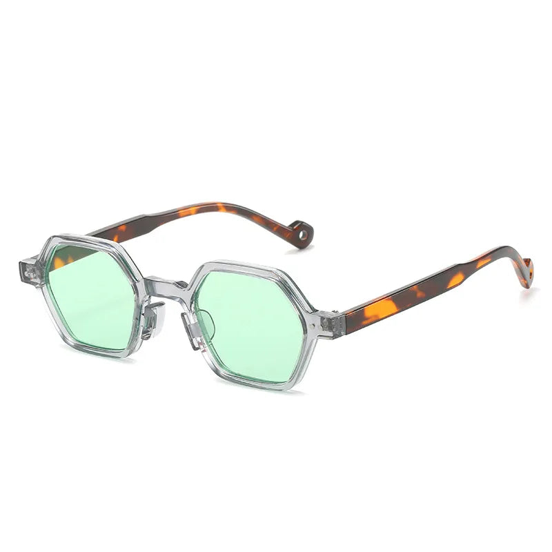 Vintage Polygon Square Women Sunglasses Fashion Hexagon Clear Ocean Lens Shades UV400 Men Rivets Sun Glasses Oculus GatoGeek grey green as picture 