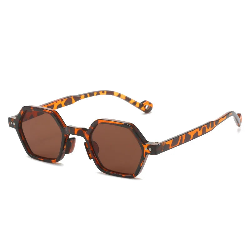 Vintage Polygon Square Women Sunglasses Fashion Hexagon Clear Ocean Lens Shades UV400 Men Rivets Sun Glasses Oculus GatoGeek leopard as picture 