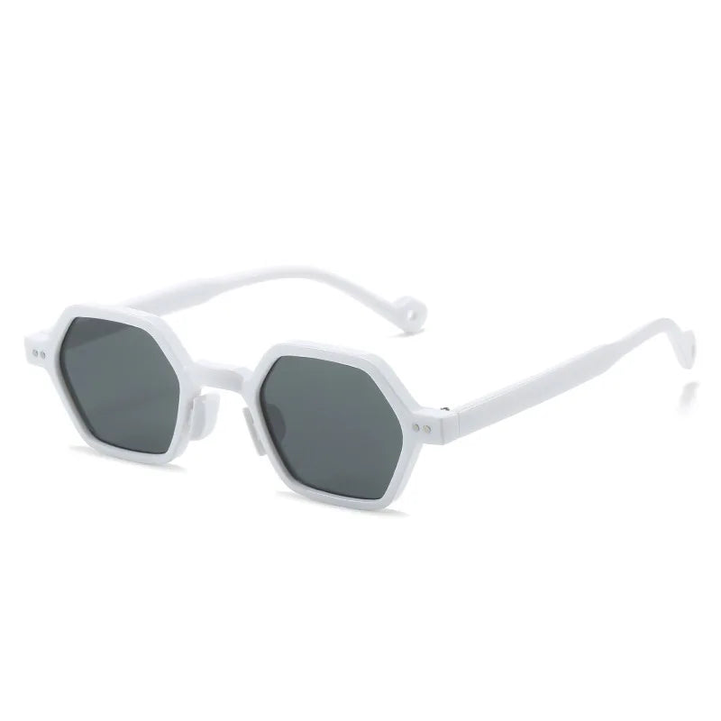 Vintage Polygon Square Women Sunglasses Fashion Hexagon Clear Ocean Lens Shades UV400 Men Rivets Sun Glasses Oculus GatoGeek white as picture 