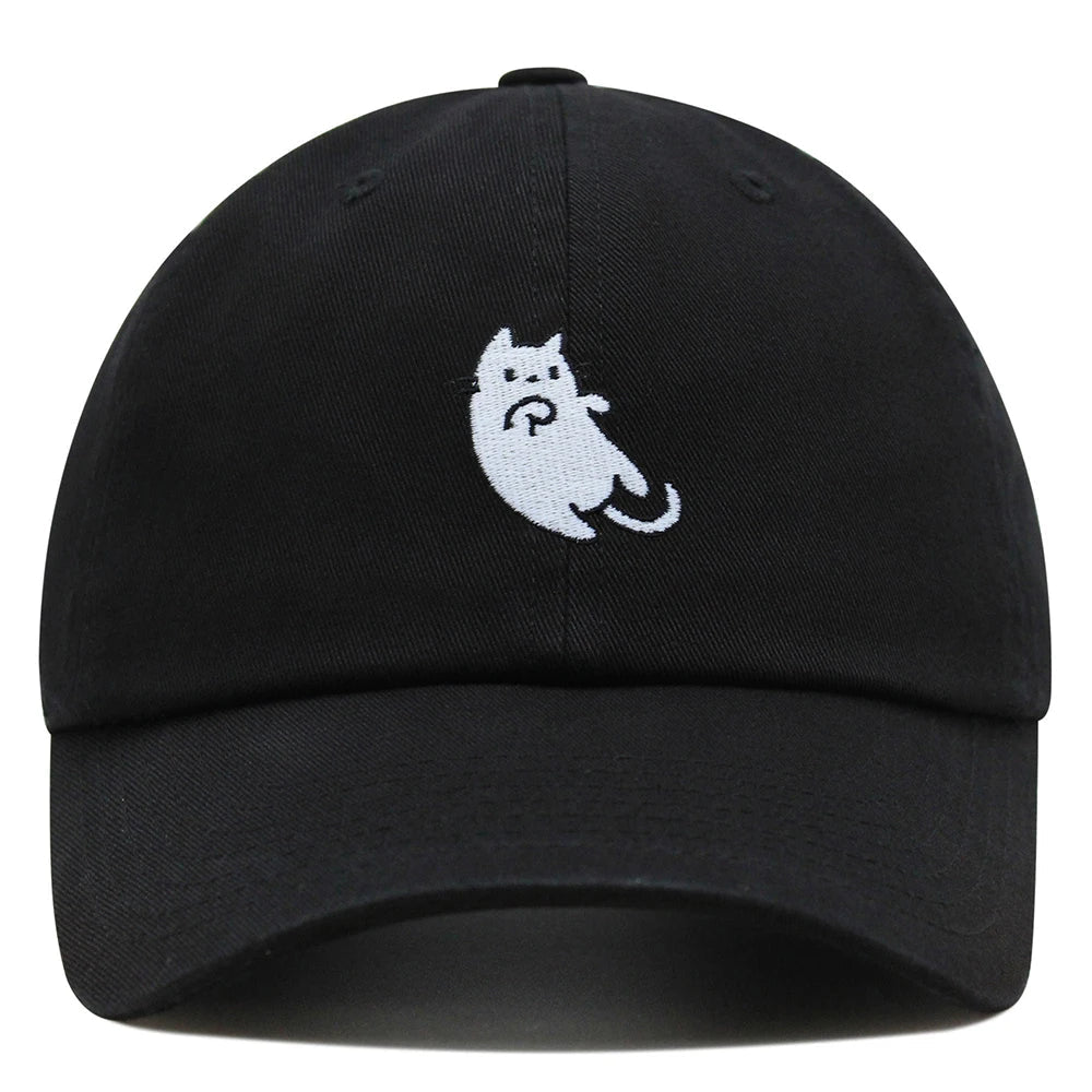 White Cat Dad Hat Embroidered Cartoon Kawaii Baseball Cap Adjustable Unisex Summer Sun Hats GatoGeek Black M 