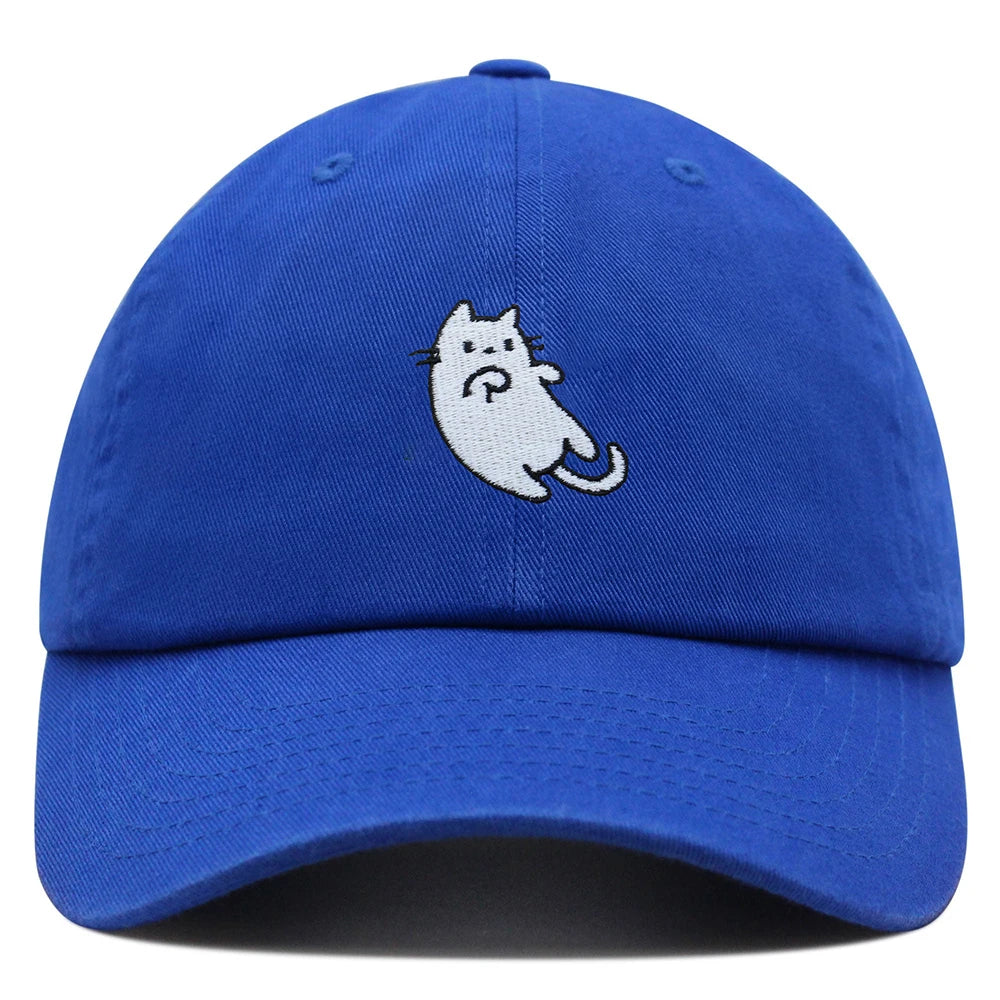 White Cat Dad Hat Embroidered Cartoon Kawaii Baseball Cap Adjustable Unisex Summer Sun Hats GatoGeek Blue M 