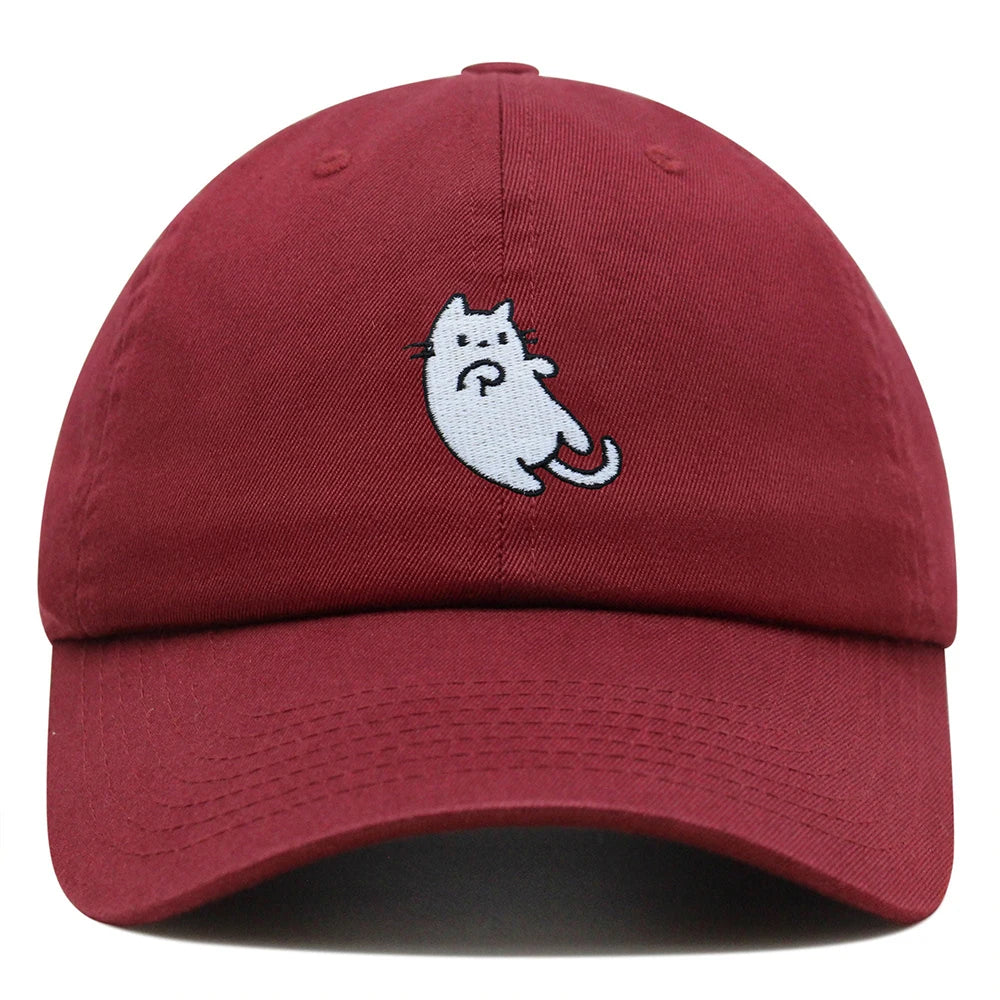 White Cat Dad Hat Embroidered Cartoon Kawaii Baseball Cap Adjustable Unisex Summer Sun Hats GatoGeek Burgundy M 