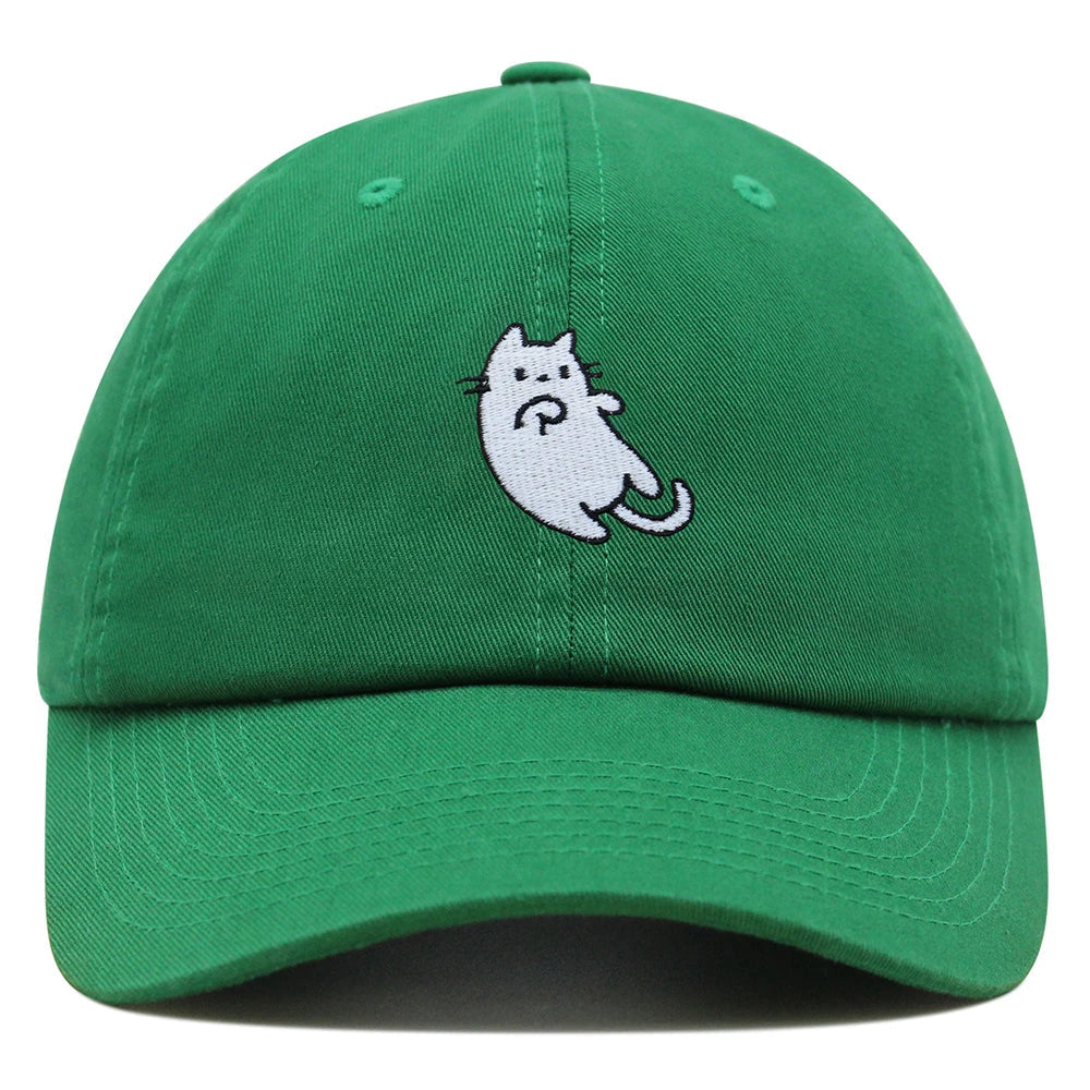 White Cat Dad Hat Embroidered Cartoon Kawaii Baseball Cap Adjustable Unisex Summer Sun Hats GatoGeek Green M 