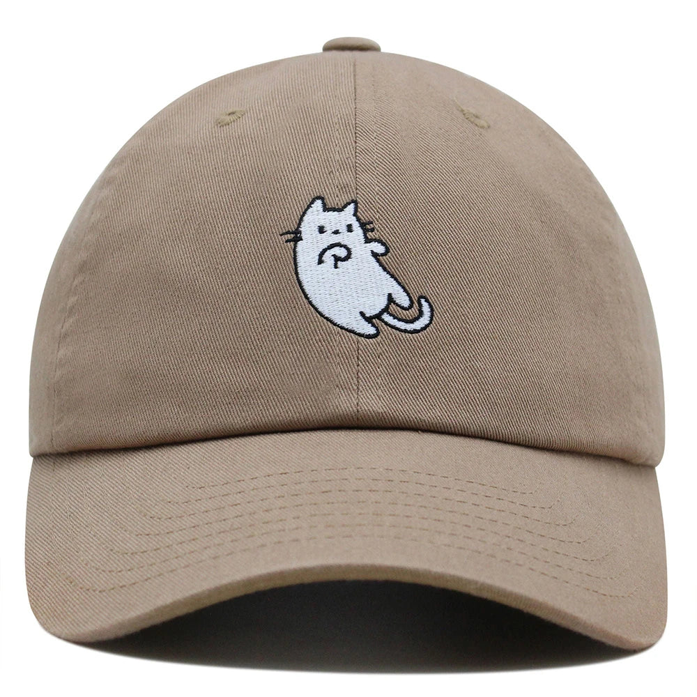 White Cat Dad Hat Embroidered Cartoon Kawaii Baseball Cap Adjustable Unisex Summer Sun Hats GatoGeek Khaki M 