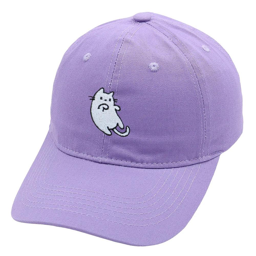 White Cat Dad Hat Embroidered Cartoon Kawaii Baseball Cap Adjustable Unisex Summer Sun Hats GatoGeek Light Purple M 