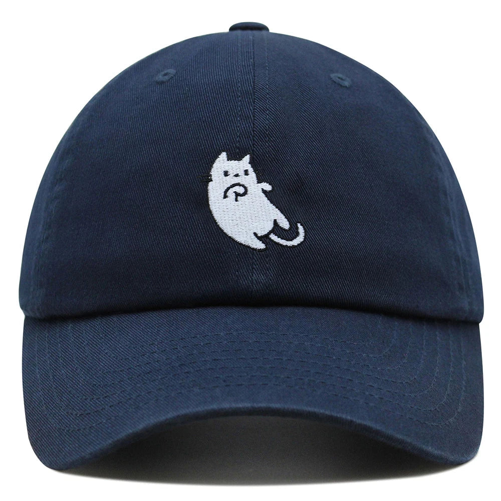 White Cat Dad Hat Embroidered Cartoon Kawaii Baseball Cap Adjustable Unisex Summer Sun Hats GatoGeek Navy Blue M 