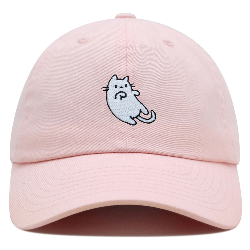 White Cat Dad Hat Embroidered Cartoon Kawaii Baseball Cap Adjustable Unisex Summer Sun Hats GatoGeek Pink M 