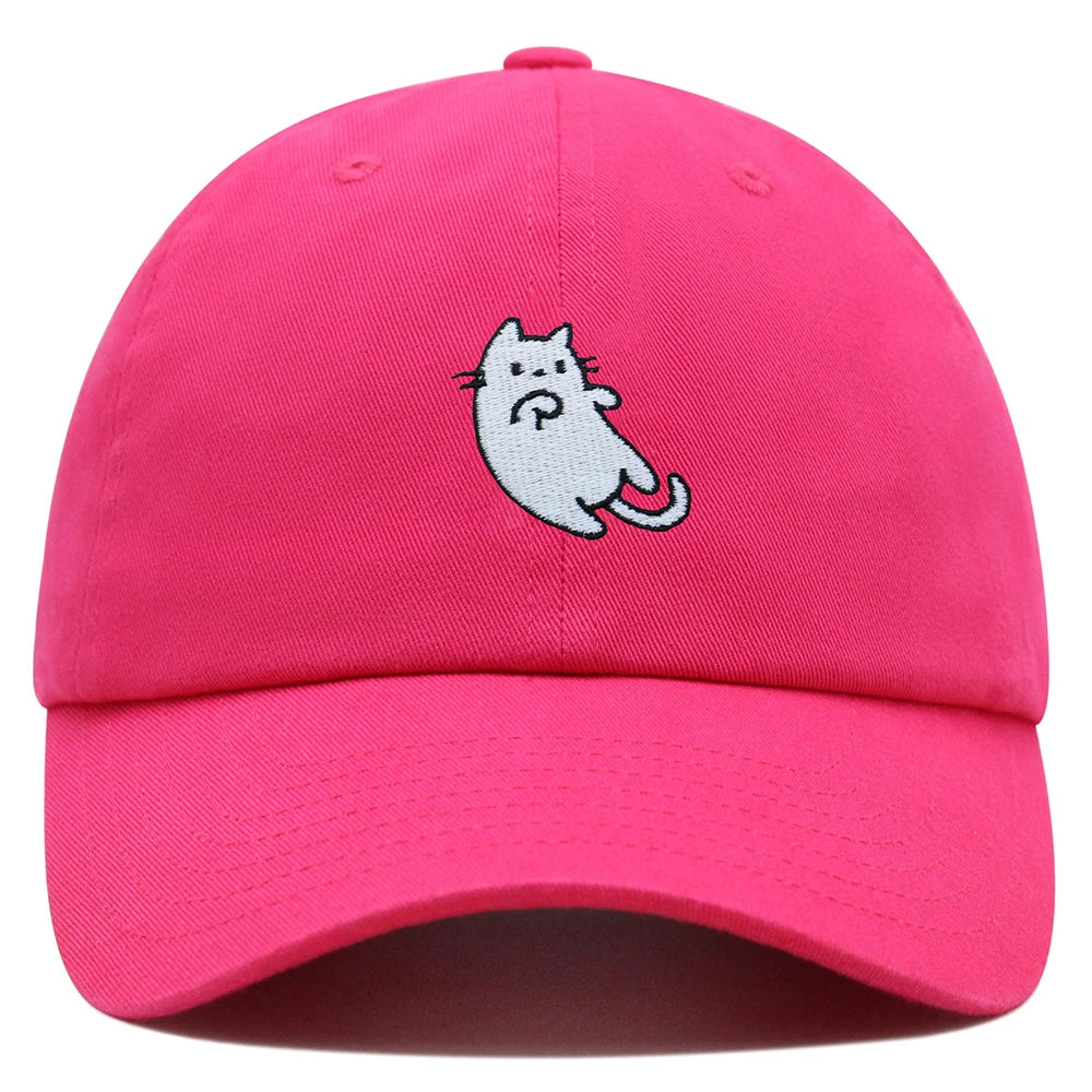 White Cat Dad Hat Embroidered Cartoon Kawaii Baseball Cap Adjustable Unisex Summer Sun Hats GatoGeek Rose Red M 