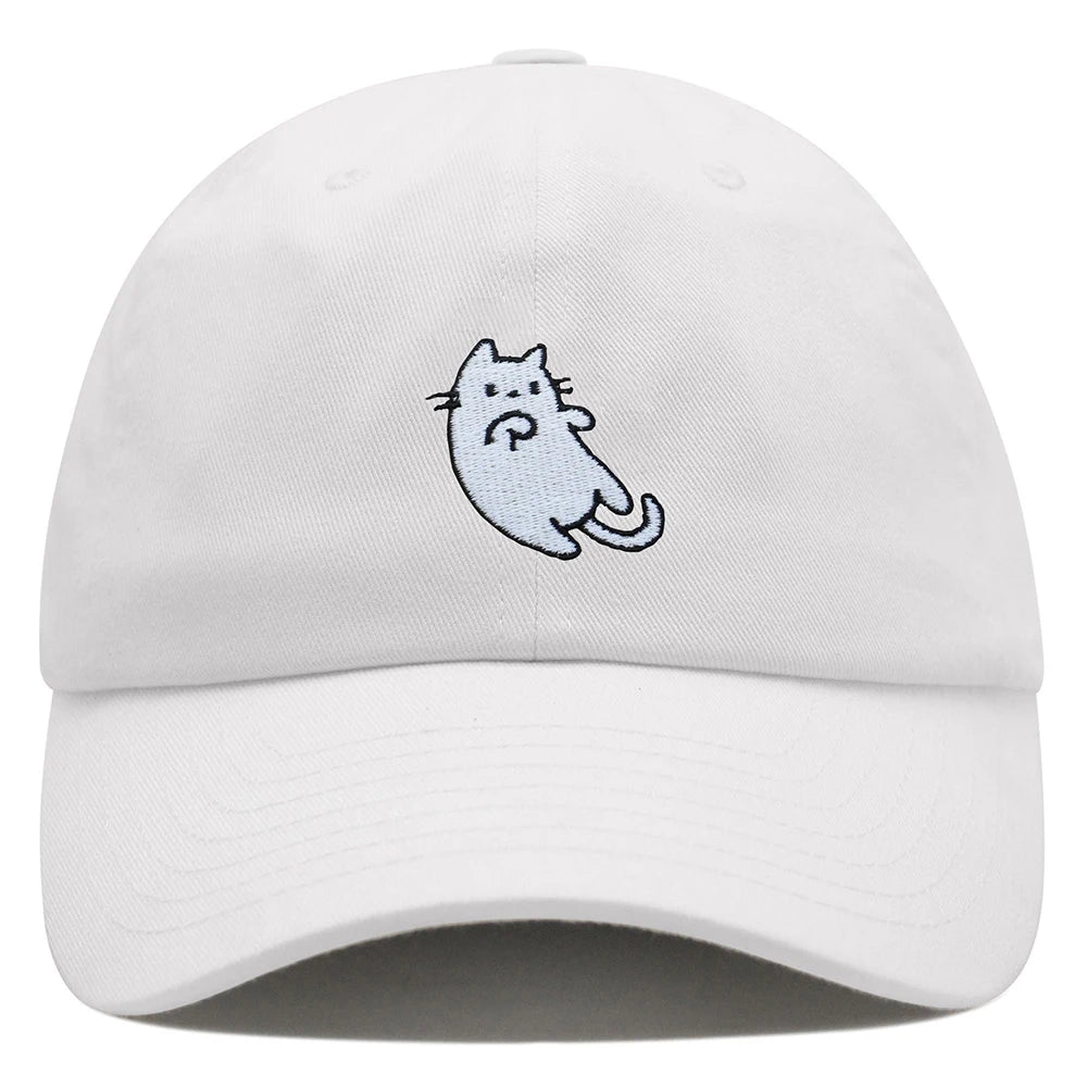 White Cat Dad Hat Embroidered Cartoon Kawaii Baseball Cap Adjustable Unisex Summer Sun Hats GatoGeek WHITE M 