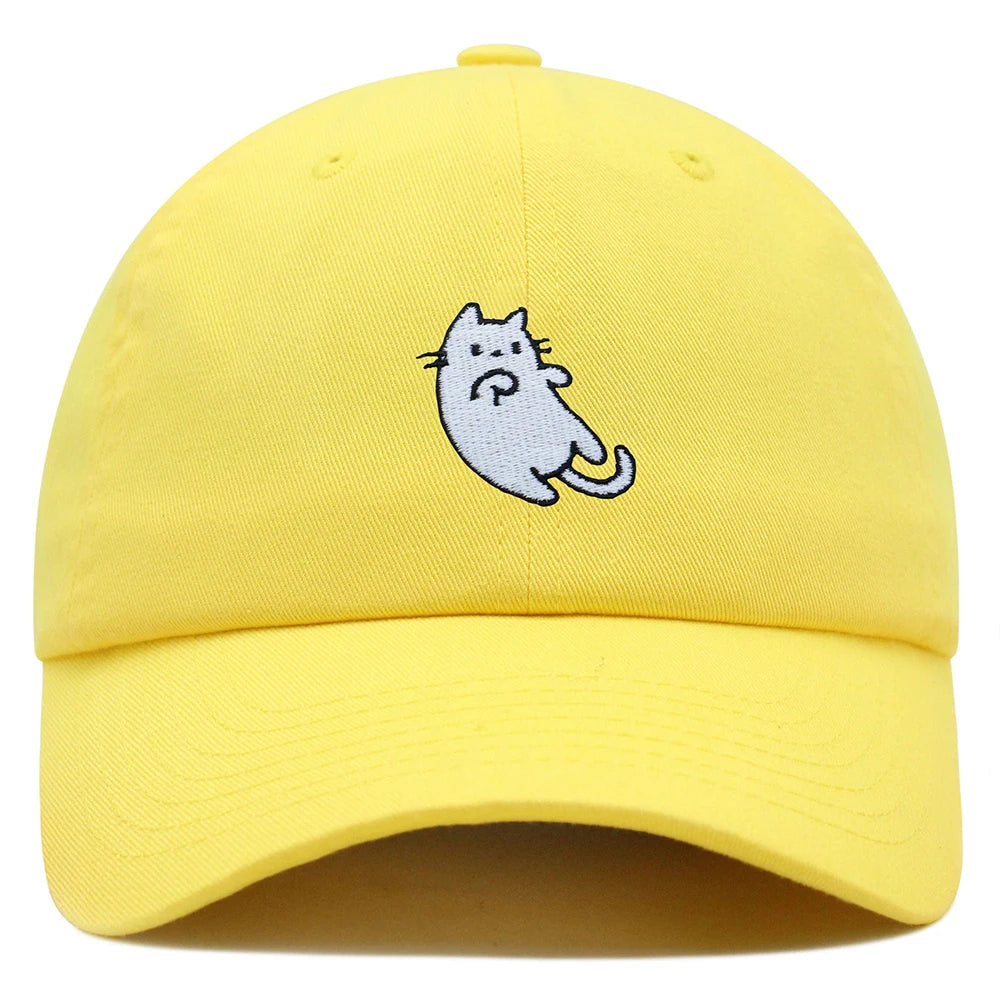 White Cat Dad Hat Embroidered Cartoon Kawaii Baseball Cap Adjustable Unisex Summer Sun Hats GatoGeek Yellow M 