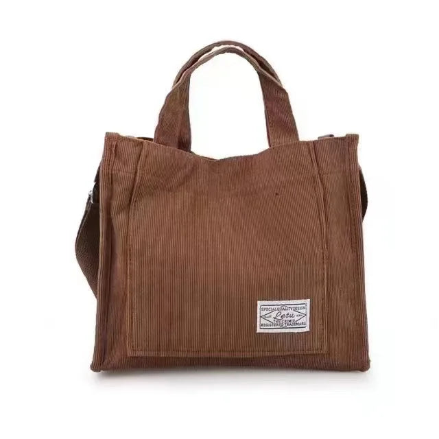 Women Corduroy Zipper Shoulder Bag Small Cotton Canvas Handbag Casual Tote Female Eco Crossbody Bag Vintage Messenger Bags GatoGeek Brown 
