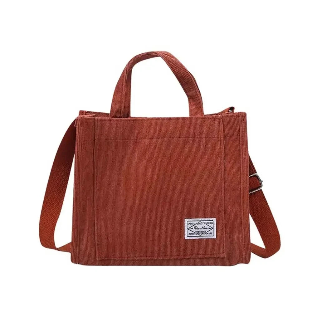 Women Corduroy Zipper Shoulder Bag Small Cotton Canvas Handbag Casual Tote Female Eco Crossbody Bag Vintage Messenger Bags GatoGeek Red 