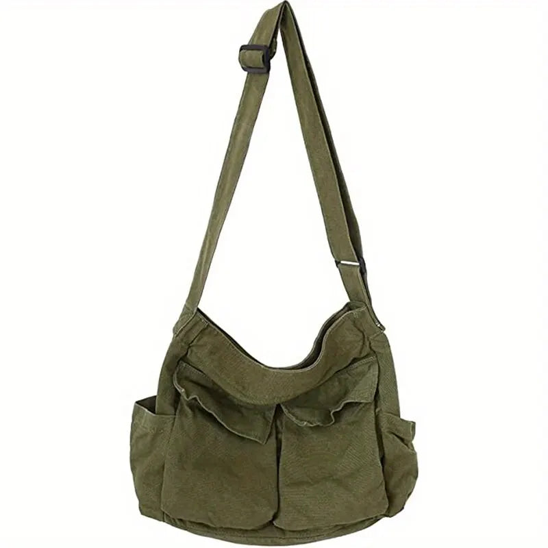 Women Vintage Handbag Canvas Teenager Shoulder Tote Bags Messenger Bags Ladies Casual Handbag Crossbody Purse GatoGeek army green 