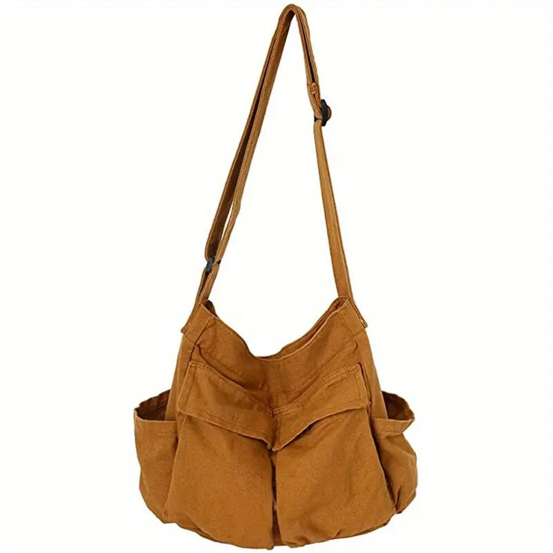 Women Vintage Handbag Canvas Teenager Shoulder Tote Bags Messenger Bags Ladies Casual Handbag Crossbody Purse GatoGeek Khaki 