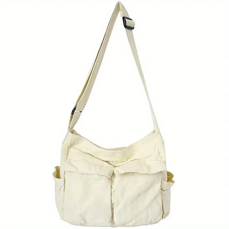 Women Vintage Handbag Canvas Teenager Shoulder Tote Bags Messenger Bags Ladies Casual Handbag Crossbody Purse GatoGeek WHITE 
