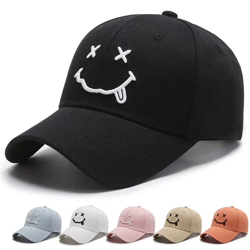 Women's Smile Face Embroidery Baseball Caps Kpop Black Cotton Adjustable Snapback Funny Hip Hop Cap Autumn Sun Dad Hats for Mens GatoGeek 