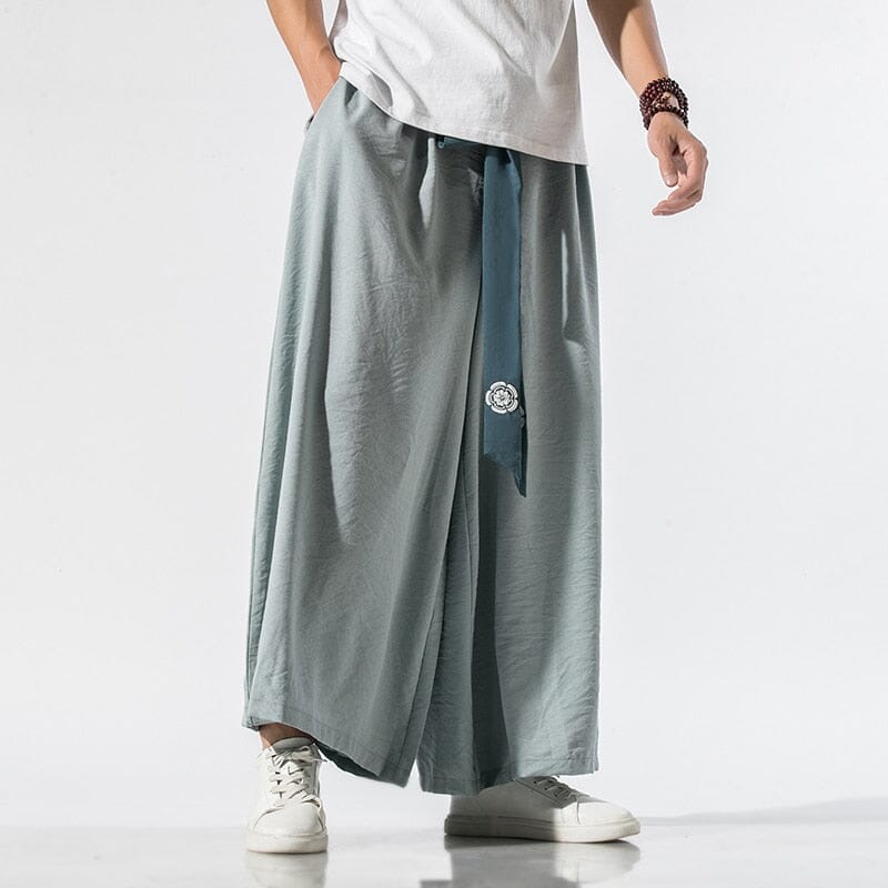 2022 Men Wide Leg Pants Mens Cotton Joggers Retro Loose Trousers Man Chinese Style Linen Pants Male Big Crotch Nepal Robe Pants 0 GatoGeek light blue XXXL 