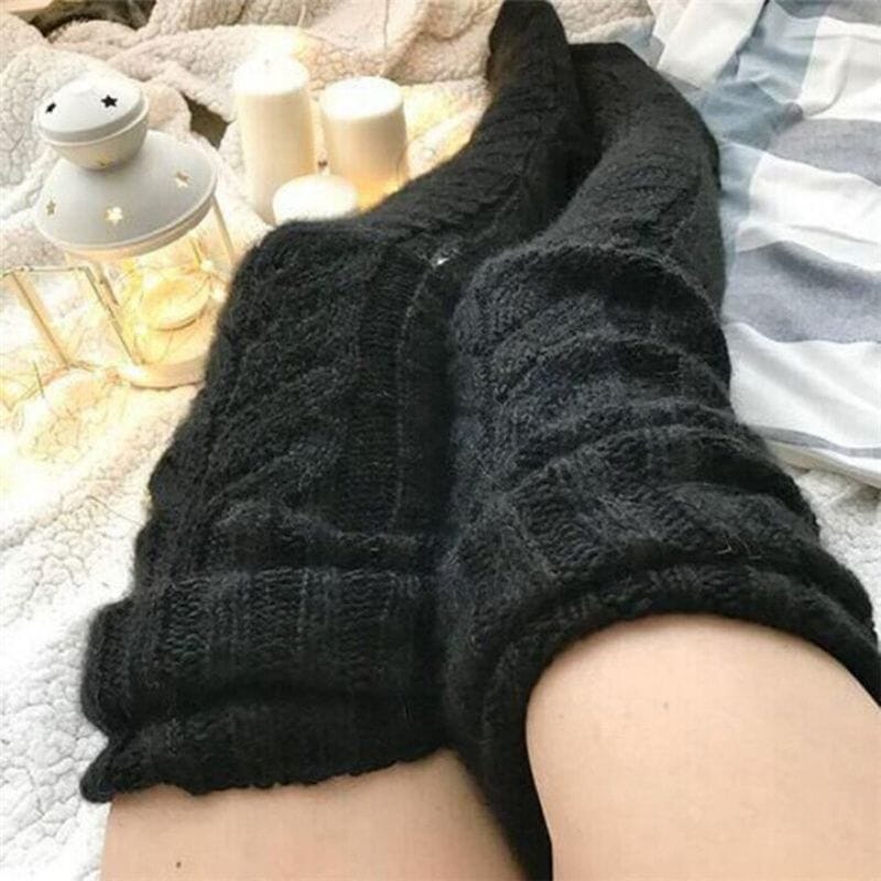 2022 Warm Over Knee Extra Long Knitted Socks Fashionable and warm long socks for women Sexy Over Knee Long Boot Warm Stockings 0 GatoGeek Black One Size 
