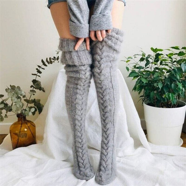 2022 Warm Over Knee Extra Long Knitted Socks Fashionable and warm long socks for women Sexy Over Knee Long Boot Warm Stockings 0 GatoGeek Gray One Size 