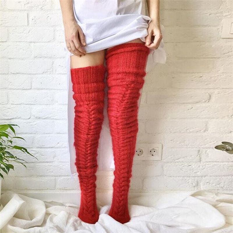 2022 Warm Over Knee Extra Long Knitted Socks Fashionable and warm long socks for women Sexy Over Knee Long Boot Warm Stockings 0 GatoGeek Red One Size 