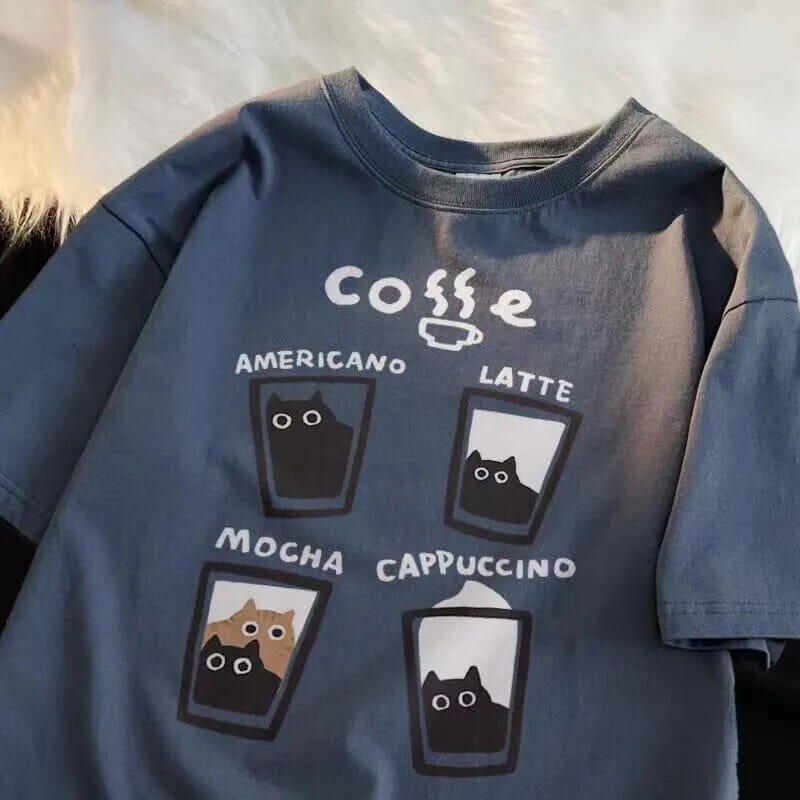 American retro trendy cat graphic T-shirt casual round neck men and women summer loose couple short sleeved top harajuku y2k GatoGeek 
