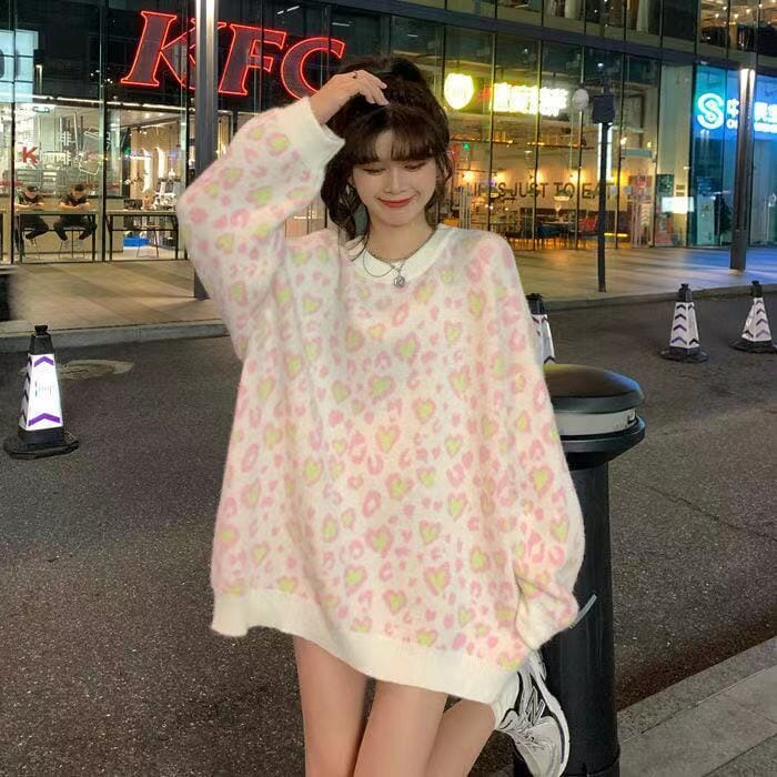 Autumn And Winter Kawaii Sweater Women&#39;S Oversized Love Embroidery Casual Long-Sleeved Harajuku Sweet Sweater Fashion Pullover 0 GatoGeek white M 