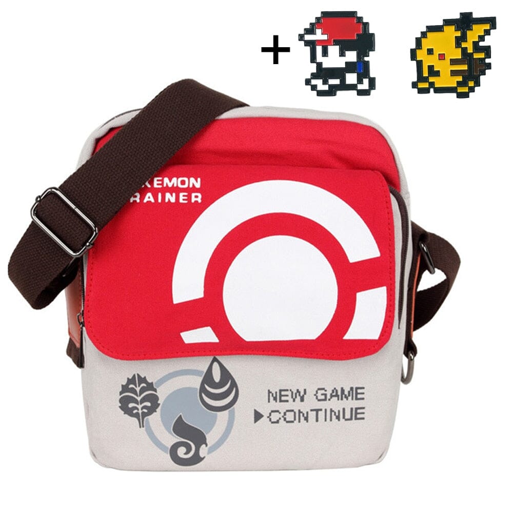 Bolsa de Ombro Pokémon Trainer + Pin Pixel Art GatoGeek