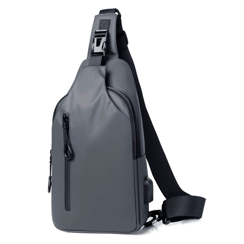 Bolsa de Peito Masculina de Nylon com Carregador e Aprova D'água Bolsas e Mochilas GatoGeek Cinza 