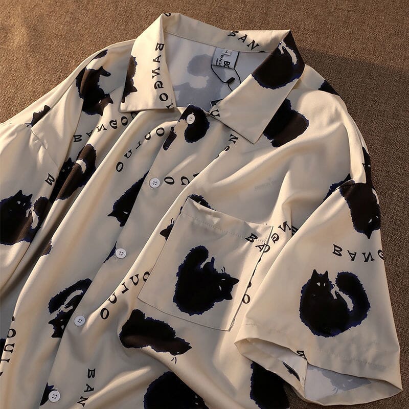 Camisa Social Manchinhas em Formato de Gato Camisa GatoGeek 