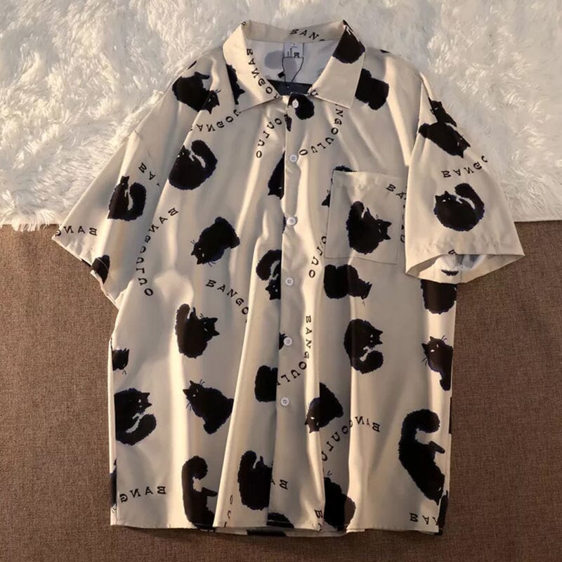 Camisa Social Manchinhas em Formato de Gato Camisa GatoGeek Branco 02 P (M) 