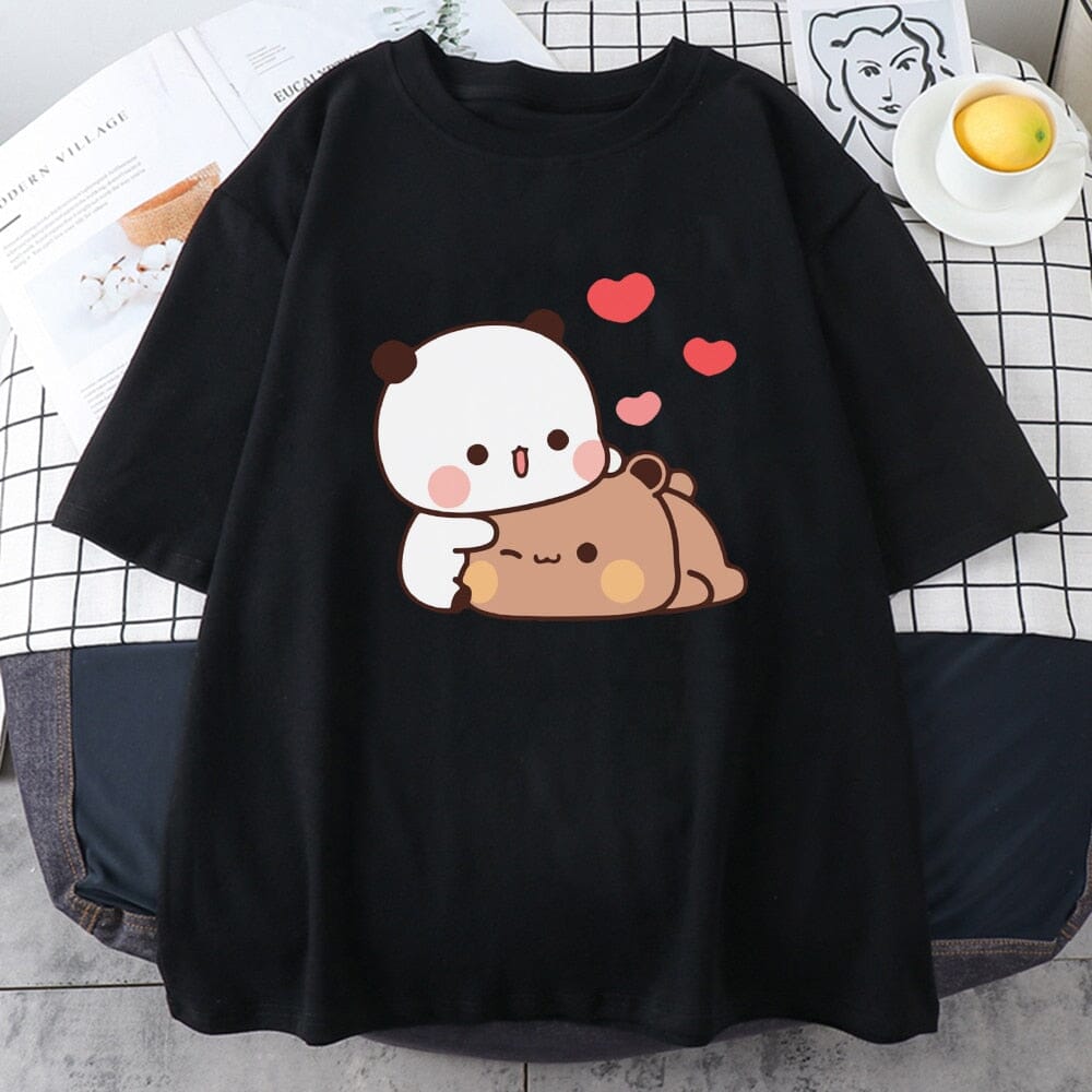 Cartoon Panda Bear Bubu and Dudu T Shirt EU Size 100% Cotton Women Tops Kawaii Printed Harajuku Ullzang Tees O-Neck Anime Female 0 GatoGeek black XS 