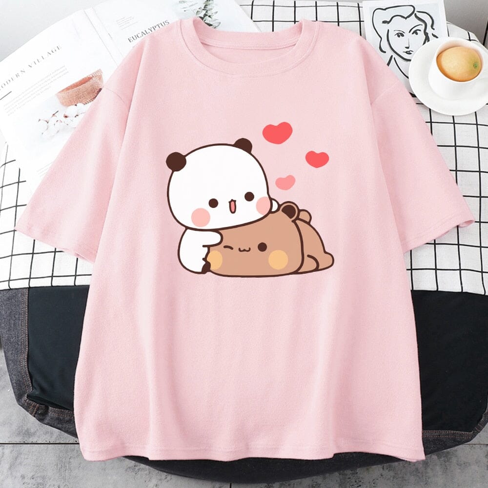 Cartoon Panda Bear Bubu and Dudu T Shirt EU Size 100% Cotton Women Tops Kawaii Printed Harajuku Ullzang Tees O-Neck Anime Female 0 GatoGeek pink XS 