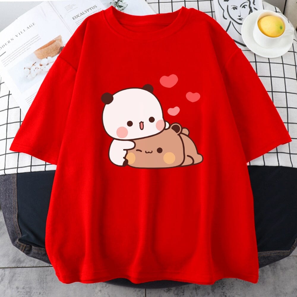 Cartoon Panda Bear Bubu and Dudu T Shirt EU Size 100% Cotton Women Tops Kawaii Printed Harajuku Ullzang Tees O-Neck Anime Female 0 GatoGeek red XS 