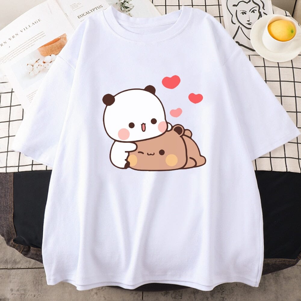 Cartoon Panda Bear Bubu and Dudu T Shirt EU Size 100% Cotton Women Tops Kawaii Printed Harajuku Ullzang Tees O-Neck Anime Female 0 GatoGeek white XS 
